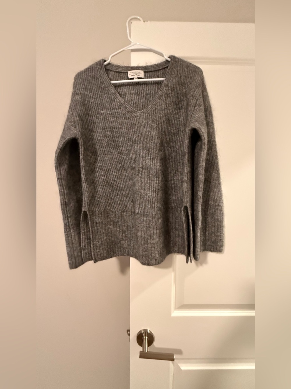 & Other Stories Gray Ribbed V-Neck Sweater